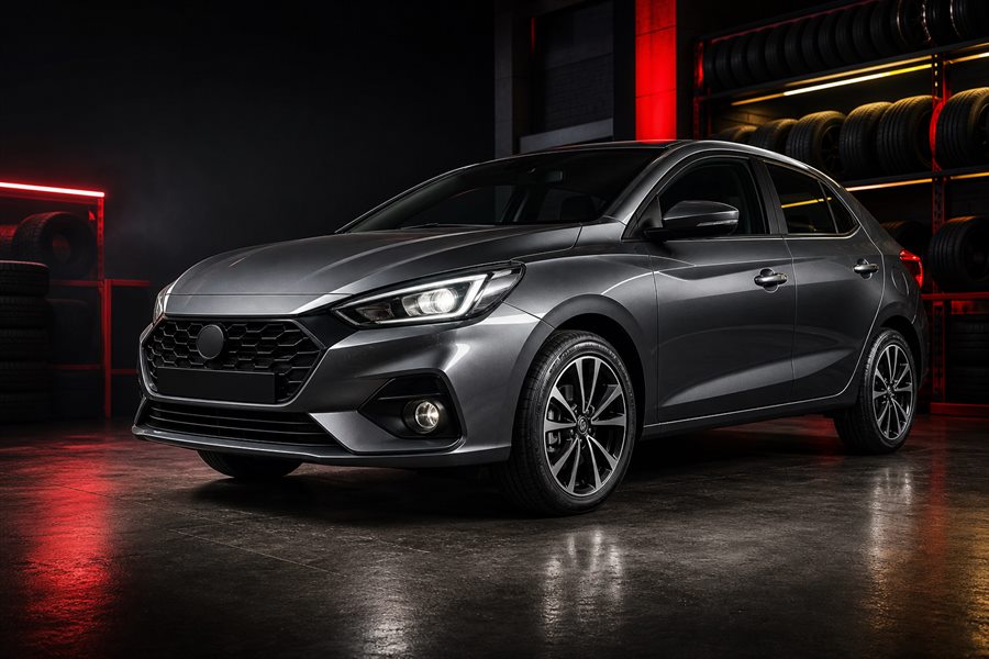 Carro com pneus novos em uma loja especializada
